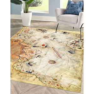 Alfombra con Diseño de Mapa del Mundo Antiguo, Alfombra Lavable a Máquina con Mapa de Piri Reis, Alfombra Suave con Pelo Largo - Product Image 5