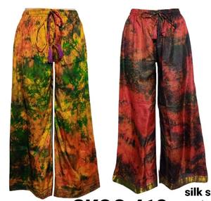 Women's Vintage Boho Silk Saree <b>Trousers</b> Mid Flat Eco-Friendly Quick Dry Elastic Skinny Fit Summer Full-Length <b>Pants</b> - Product Image 1