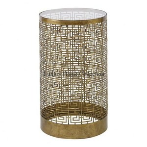 Decorative Wholesale Living Room Center <b>Table</b> & <b>Side</b> <b>Table</b> With <b>Gold</b> Color Laser Cutting Design Frame With Glass Top Round Shape - Product Image 1