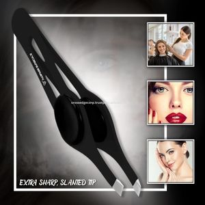 Pinzas de etiqueta privada para cejas y vello facial, pinzas de cejas negras inclinadas de acero inoxidable de 1,5mm de espesor - Product Image 4