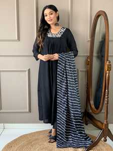 2024 diseñador de lujo para mujer Georgette Kurti conjunto bordado Floral trabajo a mano transpirable patrón Floral tela de gasa para otoño - Product Image 4