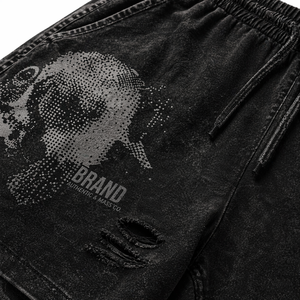 Pantalones Cortos Personalizados para Hombre, Estilo Urbano, Negros con Diseño Gráfico, Lavado Vintage, Desgastados, Casuales, Mezcla de Algodón, OEM ODM - Product Image 5