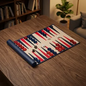 Juego de Backgammon Plegable de Cuero Ecológico MORGANS INDUSTRIES, Rojo y Azul, Unisex, Juego Familiar - Product Image 1