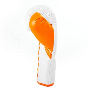 Guantes de Boxeo de Cuero Genuino Naranja y Blanco de 12 oz Hechos a Medida, Nuevo Diseño con Cordones, para Kickboxing, Muay Thai, Entrenamiento, Disponibles en 16 oz - Product Image 3