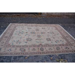 Alfombra de lana Vintage Oriental Beige y azul, patrón de retazos de 9,1x11,1 pies, tejido plano para decoración para sala de estar, respaldo de látex - Product Image 4