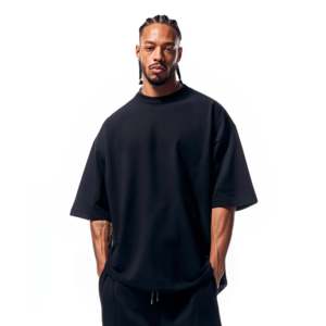 SE455R2 - Jersey Negro Oversize de Alta Calidad con Diseño Liso Teñido - Product Image 1