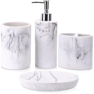 Elegant <b>White</b> Marble <b>Bathroom</b> <b>Set</b> Multipurpose Sleek Storage Ideal For Vanity Shelving Home Hotel Daily Use Gift Ready - Product Image 5