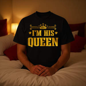 Camiseta His Queen con estampado en negro y dorado, regalo para parejas, San Valentín, aniversario de boda - Product Image 3
