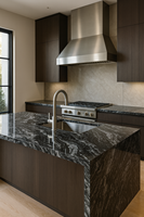 Lantai & Meja Ruang Makan Villa Modern, Slab Granit Alami Ramah Lingkungan, Ukuran Dapat Disesuaikan, Permukaan Dipoles, Black Forest Big Slab