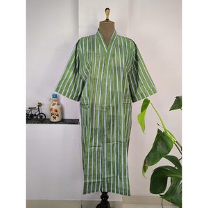 Boho Summer Luxury Lightweight Cotton Kimono Hand-Printed Floral Motif Indian House <b>Robe</b> for <b>Beach</b> Vacation Swimsuit Cover Ups - Product Image 5