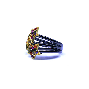 Vêtements de mariage en argent sterling 925 plaqué or bijoux multi couleur pierres précieuses femmes portent une bague étoile classique - Product Image 2