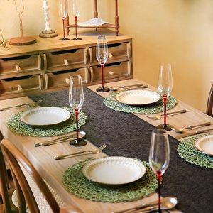 Table à manger ronde et extérieure en papier tressé, table ronde verte résistante à la chaleur, antidérapante naturelle, faite à la main, aspect royal - Product Image 5