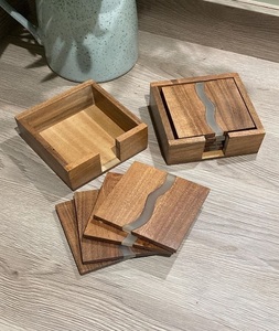 <b>Set</b> <b>of</b> <b>6</b> Round Bamboo Wood <b>Coasters</b> with Holder for Coffee <b>Table</b> & Beverages <b>Table</b> <b>Coasters</b> <b>Set</b> - Product Image 5