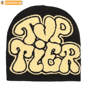 Gorro de punto Jacquard con letras personalizadas, gorro cálido de invierno, ropa de calle con logotipo OEM, gorro de calavera para hombres y mujeres, gorros apropiados para la playa - Product Image 1