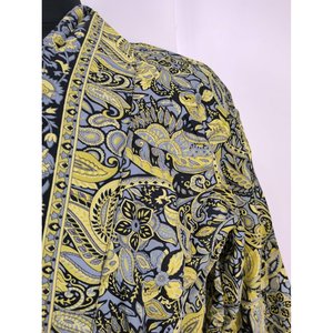 Boho Men's Soft Silk Kimono Elegant Blue Yellow Paisley Print Regal Persian King Robe for Beach or House Swimsuit Cover Ups - Product Image 4