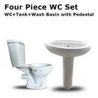 Toilette Ensemble de salle de bain 4 pièces Combo Offre WC avec réservoir d'eau et lavabo avec piédestal Céramique Sanitaire Ensemble de salle de bain