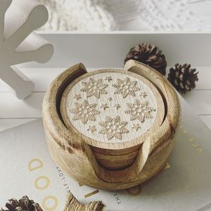 Posavasos de madera de mango hechos a mano de diseño fantástico con el mejor posavasos de utensilios de cocina con estampado esmaltado para vajilla y uso de mesa - Product Image 5