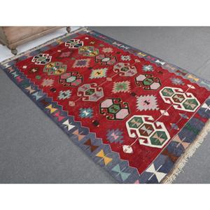 5.1x7.6 ft Turkish Kilim Rug, Vintage Rug, <b>Red</b> Southwestern <b>Wool</b> Rug - Product Image 1