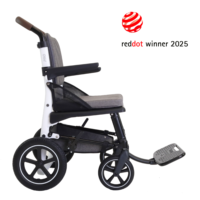 Silla de Transporte para Adultos, Diseño Moderno, Silla de Ruedas Manual de Aluminio, Manillar Único, Marco Blanco, Tapicería Acolchada, Liberación Rápida