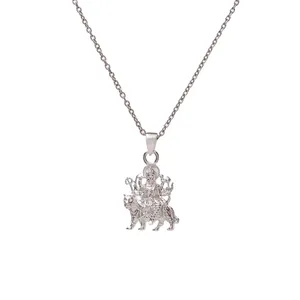 Collier pendentif Durga pour femme en or 18 carats et argent 925, plaqué rhodium, motif géométrique, style vintage, avec zircon et perle - Product Image 4