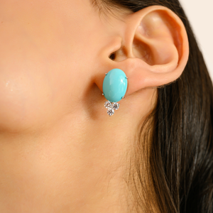 Custom Logo New Collection 100% Authentic <b>Turquoise</b> & American Diamond <b>Stud</b> <b>Earrings</b> 925 Sterling Silver Jewelry For Women - Product Image 6