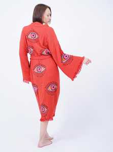 ชุดคลุมอาบน้ำผ้าฝ้ายตุรกีสำหรับฤดูร้อน เป็นมิตรกับสิ่งแวดล้อม ระบายอากาศได้ดี ยาวคลุมเท้า ลายตาปีศาจ ชุดคลุมชายหาดแบบยาวสำหรับผู้หญิง - Product Image 5