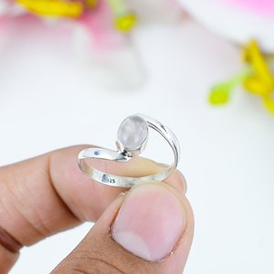 Haute qualité naturel Rose Quartz pierres précieuses bijoux faits à la main bague vente chaude 925 solide en argent Sterling plaqué bijoux fins bague - Product Image 1