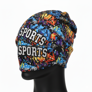 Gorro de gorro de moda para mujer, gorro de poliéster GSM Premium, tejido elástico, estampado multicolor vibrante, logotipo personalizado, gorros de Jacquard en relieve - Product Image 4