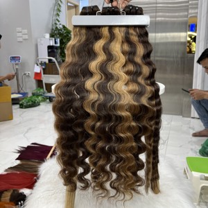 เครื่องยืดผมมนุษย์แบบคู่ยาวคลื่นลึกแบบหลวมสีไฮไลต์ผมแท้จากเวียดนามผมต่อแบบทอสองชั้น100กรัม - Product Image 4