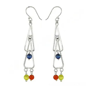 Pendientes Geométricos de Plata 925 con Detalles de Piedras Preciosas, Accesorios de Moda con Estilo Único - Product Image 1