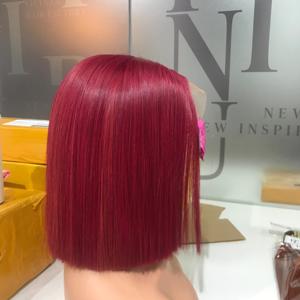 LINU Peluca Bob Borgoña de 10 Pulgadas, 100% Cabello Humano Vietnamita Virgen, Peluca de Encaje WI12 con Doble Trama a Máquina, Venta al por Mayor de Fábrica - Product Image 5