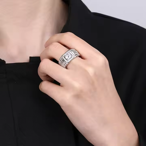 925 <b>silver</b> plated moissanite diamond <b>men</b> <b>ring</b> with round cut stone and designed for bold style everyday Elegance - Product Image 3