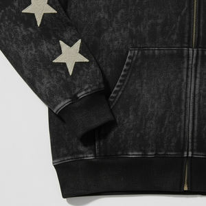 Custom Vintage Washed Zip <b>Hoodie</b> Streetwear Heavy Weight 100% Cotton Winter Rhinestone Embroidery Reverse <b>Stitch</b> Patch Solid - Product Image 5