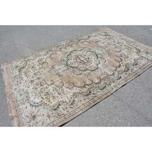 Vintage Turkish Rug 5.5 X 8.6 ft Brown Beige Large Area Wool Latex Backing Patchwork Rectangle Hallway Room Rug for Teens - Product Image 2