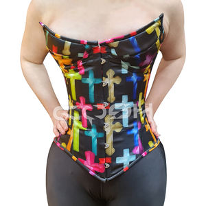 Corset en satin imprimé croix multicolores, cintré pour une taille sablée, idéal pour la mode et le maintien de la silhouette - Product Image 3