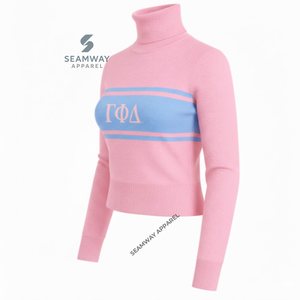 Suéter de cuello alto para mujer Gamma Phi Delta Sorority, suéter de punto casual con cuello simulado, jersey cálido con cuello polo - Product Image 2