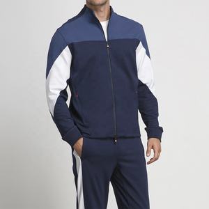 Survêtement d'entraînement pour hommes en coton polyester vierge gaufré personnalisé avec 2 fermetures à glissière et blocs de couleurs - Product Image 1
