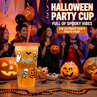 Gobelets personnalisés Halloween 24oz à changement de couleur avec pailles – Gobelets réutilisables en plastique pour vente en gros – Gobelets magiques pour boissons froides et fêtes