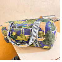 Sacs de courses pliables sur mesure, brodés à la main, imprimés aquatiques, matelassés Kantha, en tissus de coton imprimés au bloc, avec fermeture éclair
