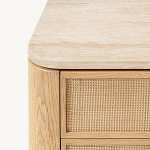 बेडरूम लिविंग रूम के लिए भंडारण दराज के साथ आधुनिक रात स्टैंड रतन लकड़ी की बेडसाइड टेबल - Product Image 3