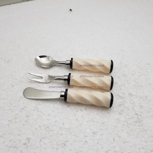 Lame en acier inoxydable bois avec manche en résine couverts occidentaux cuillère fourchette couteau vaisselle gâteau serveur dîner ensemble - Product Image 6