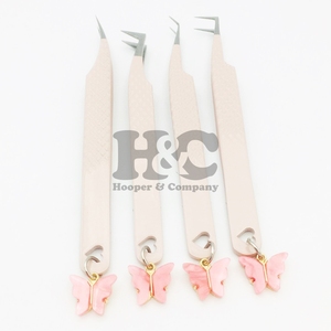 Nouvelles pinces à épiler beiges durables faites à la main pour extensions de cils, logo privé, charme papillon, pinces à épiler pour cils MINK, cils plats - Product Image 4
