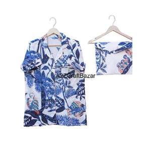 Ensemble de pyjama en coton tricoté à imprimé floral de luxe pour femmes, respirant, doux, romantique, élégant, vêtements de nuit d'été, style décontracté - Product Image 2