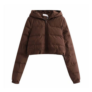 Chaqueta Bomber de satén de invierno para mujer con cuello con capucha de manga larga corta acolchada gruesa cálida impresa al aire libre suministro al por mayor - Product Image 6