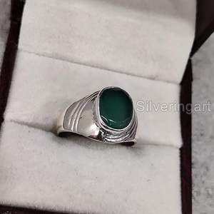 Bague pour homme en argent sterling 925, nouvelle arrivée, pierre précieuse en onyx vert naturel, pierre de naissance de décembre, cadeau de Noël, bijoux en gros - Product Image 2