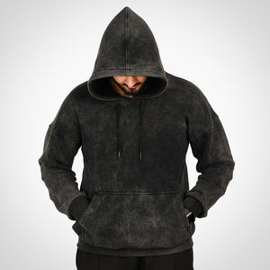 Black Acid Wash Sweat à capuche unisexe en coton mélangé avec logo brodé Sweat à capuche Streetwear de qualité supérieure - Product Image 1