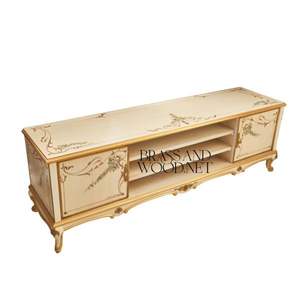 Meuble TV classique de luxe en bois ivoire avec détails peints à la main - Product Image 4
