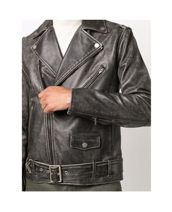 Chaqueta de motocicleta de cuero de piel de oveja negra Bolsillo delantero Cintura con cinturón Venta al por mayor Cremallera Chaquetas DE SEGURIDAD DE manga completa - Product Image 4