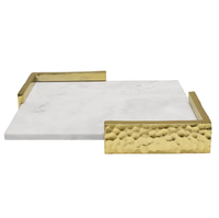 Plateau rectangulaire en marbre et quartz pour la décoration de la maison avec des poignées dorées, plateau en cristal rose, produit de haute qualité