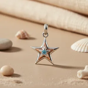 Pendentif étoile en argent 925 avec pierre précieuse rubis plaqué rhodium, charme religieux pour femmes, bijoux en platine - Product Image 2